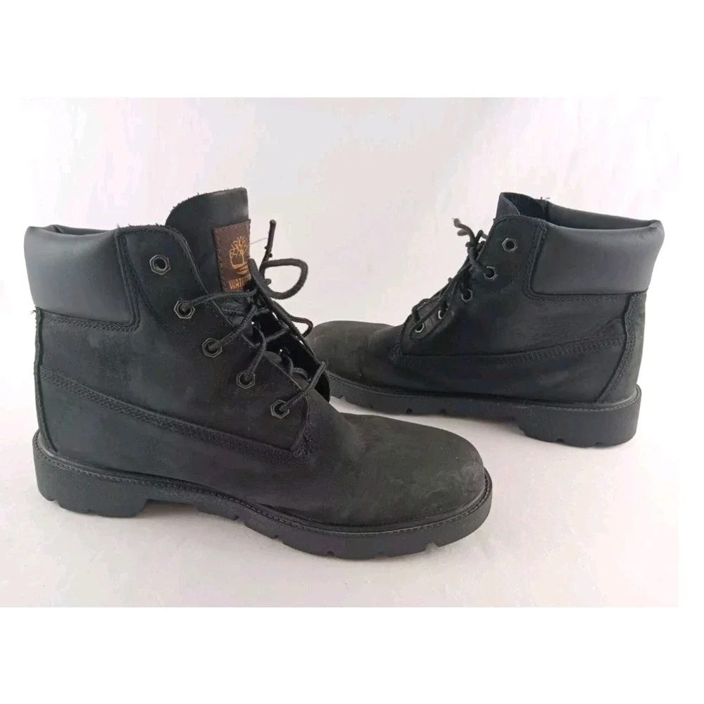 Timberland Waterproof Kids Boots 6 Inch Black Leather Size‎ 5.5 Big Boy Shoes